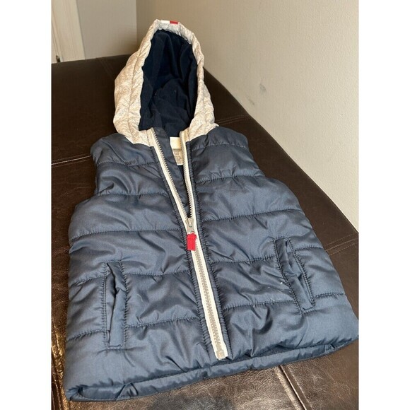 Little Me Hooded Puffer Vest Coat Blue Gray Size 24 Months - Picture 2 of 5